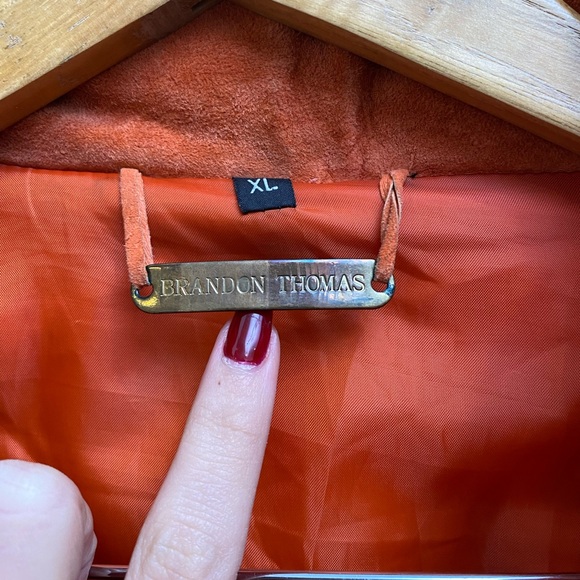 VTG Suede Leather Embossed Flame Belted Coat Jacket In Burnt Orange Y2K - Picture 6 of 8